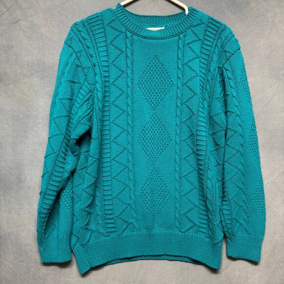 Vintage Alfred Dunner Fisherman Sweater Cable Knit Made in USA Fair Isle Design - Picture 1 of 9